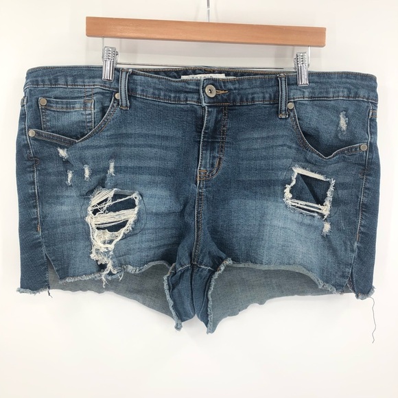 Torrid 20 denim skinny short shorts vintage stretch distressed dark blue 0131 - Picture 2 of 12